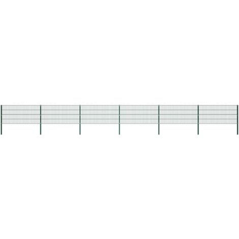Clôture verte - vidaXL Panneau de clôture avec poteaux en fer 1040 x 80 cm Vert - Clôture durable