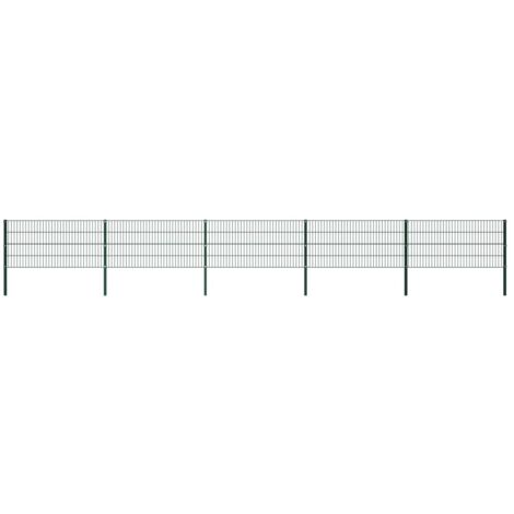 Clôture verte - vidaXL Panneau de clôture avec poteaux en fer 867 x 80 cm Vert - Clôture durable