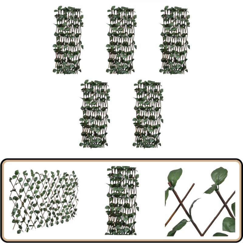 Clôtures à treillis de saule 5pcs feuille artificielle 180x30cm - Clôture Extensible - Clôture En Saule - Clôture Jardin - Barrière Jardin