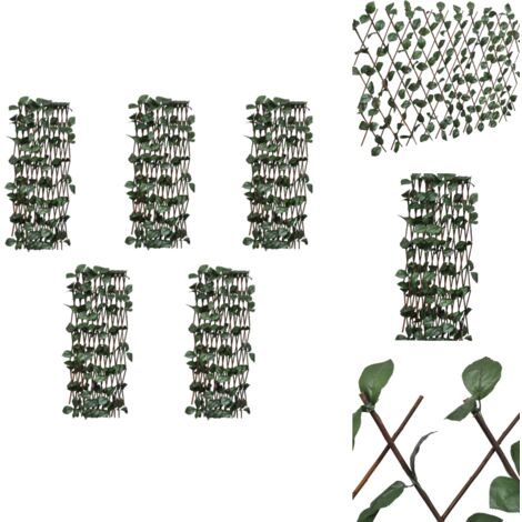 Clôtures à treillis de saule 5pcs feuille artificielle 180x60cm - Clôture Extensible - Clôture En Treillis - Clôture De Jardin - Clôture Saule - Clôture Décorative