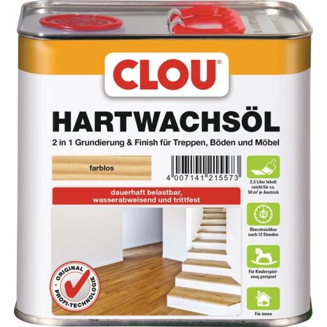 CLOU huile-cire dure incolore : 2 en 1 couche de fond & finition 2,5 litres