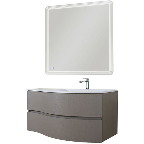 Cloud-Badezimmer-Komposition mit Waschbeckenschrank und hinterleuchtetem Spiegel cm106x50 Grigio Corda