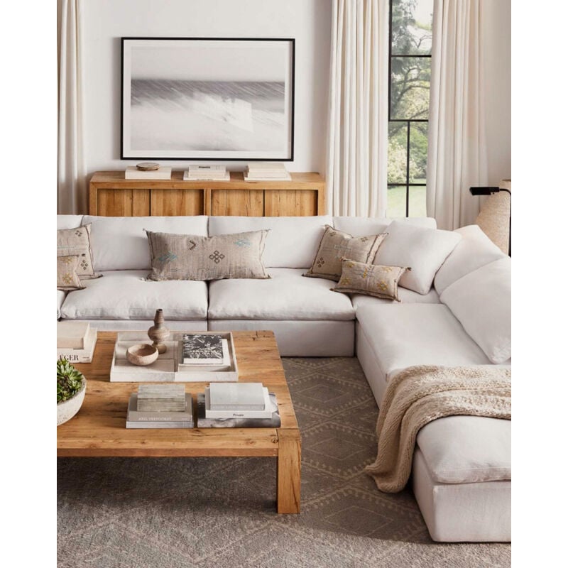 Uniqka - Cloud - Canapé d'angle modulable en lin blanc