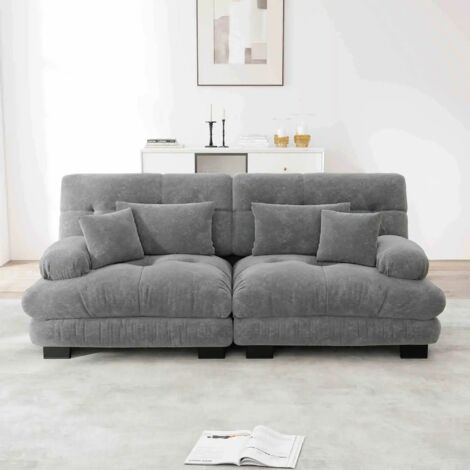 Cloud Ecksofa für Wohnzimmer, Chenille Doppelsofa mit 2 Lendenkissen und 2 Dekokissen, Massivholzrahmen, Chenille Grau