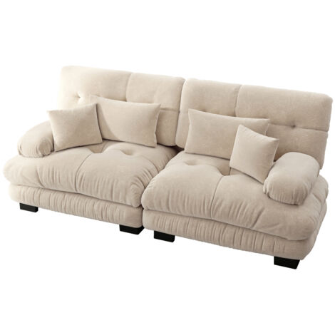 Cloud Ecksofa für Wohnzimmer, Chenille Doppelsofa mit 2 Lendenkissen und 2 Dekokissen, Massivholzrahmen, Chenille Hellbraun