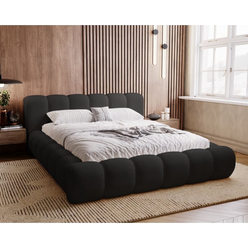 Emporius - Cloud lit capitonné 160x200 cm - lit avec rangement et Sommier à Lattes - lit coffre 160x200 Noir (Komodo 23)