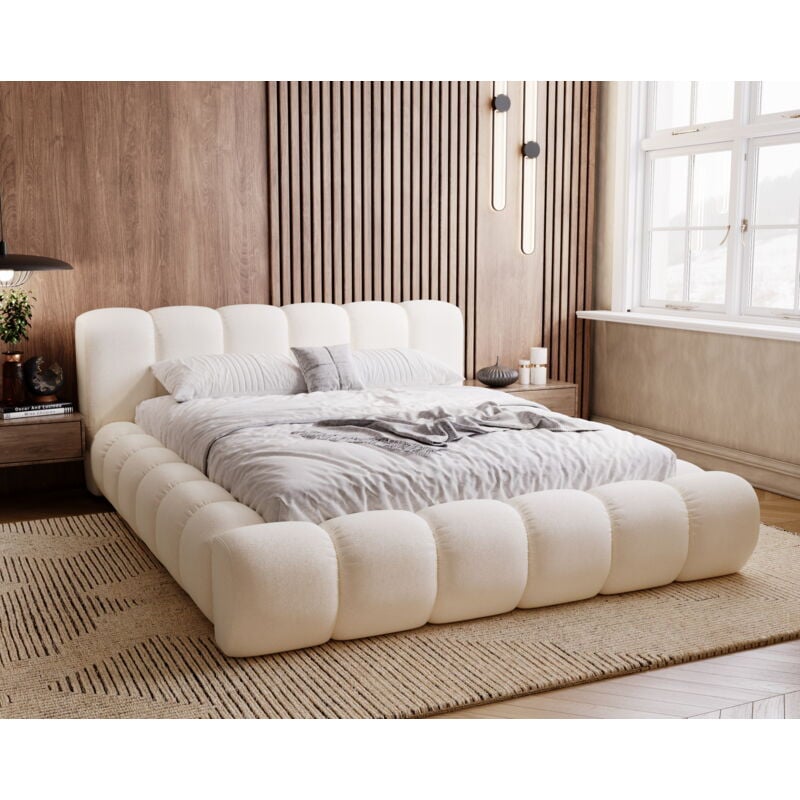 Emporius - Cloud lit capitonné 140x200 cm - lit avec rangement et Sommier à Lattes - lit coffre 140x200 Crème (Komodo 10)