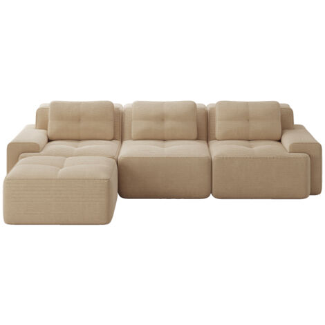 Cloud Modulsofa Boneless L-förmiges Sofa, Modulares Sofa mit Ottoman, Modulares Cloud-Sofa, 3-Sitzer Corduroy-Cloud-Sofa für Wohnzimmer, Montagefreies Sofa, Beige