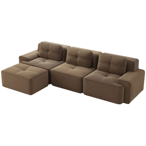 Cloud Modulsofa Boneless L-förmiges Sofa, Modulares Sofa mit Ottoman, Modulares Cloud-Sofa, 3-Sitzer Corduroy-Cloud-Sofa für Wohnzimmer, Montagefreies Sofa, braun