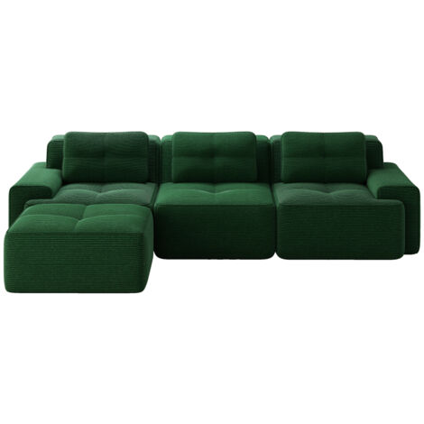 Cloud Modulsofa Boneless L-förmiges Sofa, Modulares Sofa mit Ottoman, Modulares Cloud-Sofa, 3-Sitzer Corduroy-Cloud-Sofa für Wohnzimmer, Montagefreies Sofa, Grün