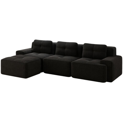 Cloud Modulsofa Boneless L-förmiges Sofa, Modulares Sofa mit Ottoman, Modulares Cloud-Sofa, 3-Sitzer Corduroy-Cloud-Sofa für Wohnzimmer, Montagefreies Sofa, Schwarz
