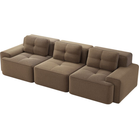 Cloud Modulsofa Boneless Sofa, Modulares Ecksofa, Überdimensionales Modulares Cloud-Sofa, Bequeme Corduroy-Cloud-SofaSofas, 3-Sitzer Tiefsitz Sofa für Wohnzimmer, Montagefreies Sofa, braun