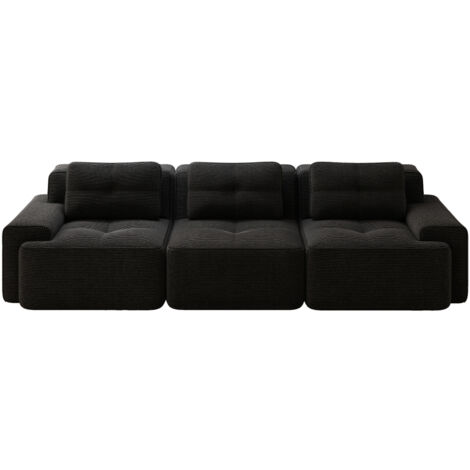 Cloud Modulsofa Boneless Sofa, Modulares Ecksofa, Überdimensionales Modulares Cloud-Sofa, Bequeme Corduroy-Cloud-SofaSofas, 3-Sitzer Tiefsitz Sofa für Wohnzimmer, Montagefreies Sofa, Schwarz