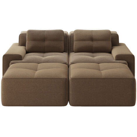 Cloud Modulsofa Boneless U-förmiges Sofa, bequemes Corduroy-Cloud-Sofa, Modulares Sofa mit Ottoman, Modulares Zweisitzer-Sofa, 2-Sitzer Sofa mit Tiefem Sitz für Wohnzimmer, Montagefreies Sofa, braun
