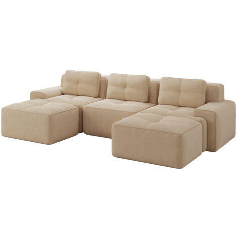 Cloud Modulsofa Boneless U-förmiges Sofa, Modulares Sofa mit Ottoman, Modulares Cloud-Sofa, 3-Sitzer Corduroy-Cloud-Sofa für Wohnzimmer, Montagefreies Sofa, Beige