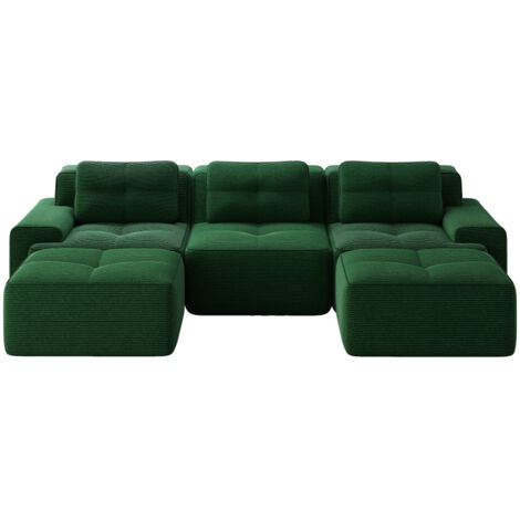 Cloud Modulsofa Boneless U-förmiges Sofa, Modulares Sofa mit Ottoman, Modulares Cloud-Sofa, 3-Sitzer Corduroy-Cloud-Sofa für Wohnzimmer, Montagefreies Sofa, Grün