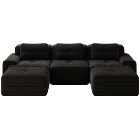 Cloud Modulsofa Boneless U-förmiges Sofa, Modulares Sofa mit Ottoman, Modulares Cloud-Sofa, 3-Sitzer Corduroy-Cloud-Sofa für Wohnzimmer, Montagefreies Sofa, Schwarz