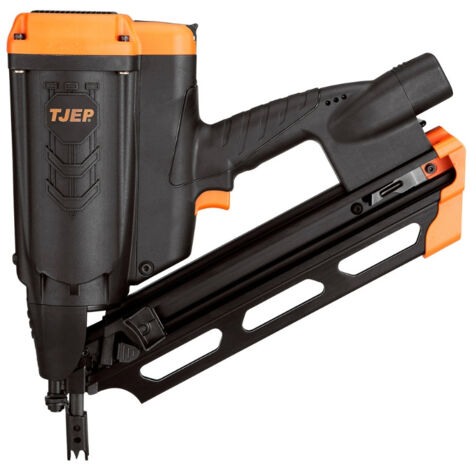 Cloueur à bande gaz 7.2V avec 2 batteries 2.5Ah – Longueur clou 50-90mm – Pression max 91J – Pour charpente et bardage – Tjep