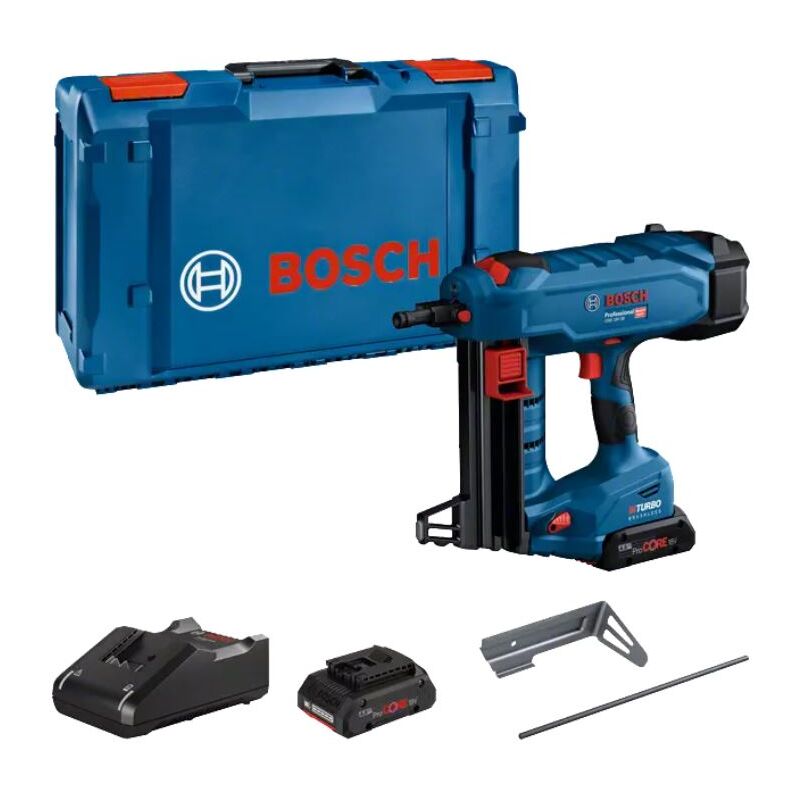 Bosch Professional BITURBO GNB 18V 38 Cloueuse à béton sans fil diamètre de clou 2 7 3 0 mm longueur max. des clous 38 mm 2 batteries ProCORE 4 0 Ah chargeur GAL 18V 40 1 goupille d'expression 1