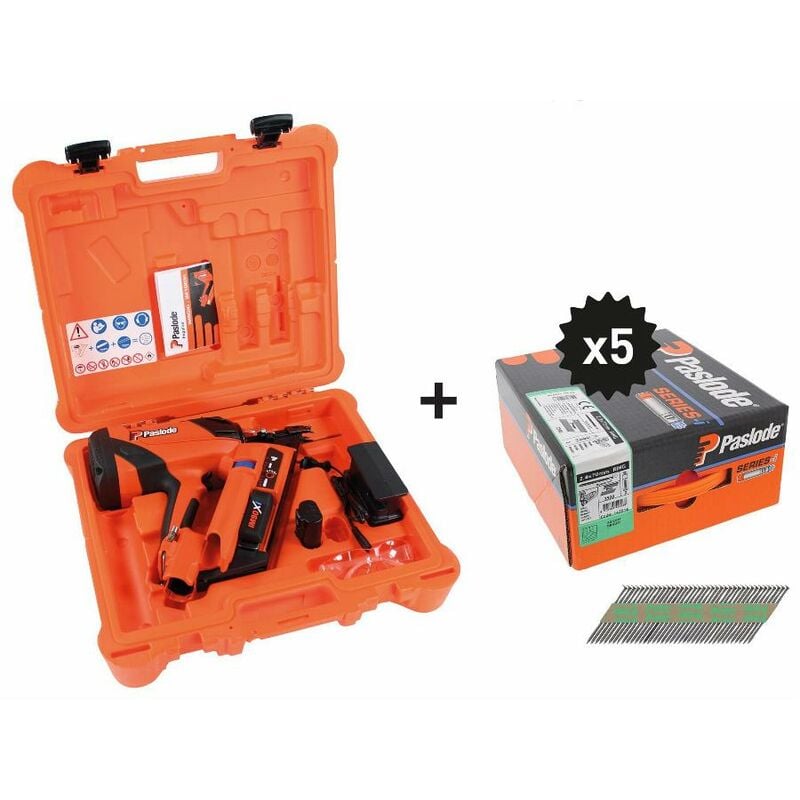 Cloueur Paslode IM90Xi Spit avec batterie et chargeur + 5 packs 2,8x70 crantés - en mallette - 054696