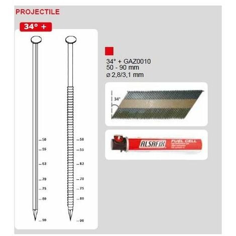 Cloueur à gaz bois 34° D90 G1 - ALSAFIX