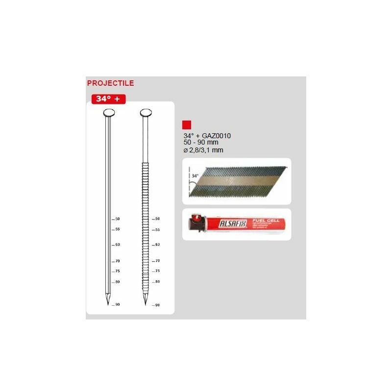 Cloueur à gaz bois 34° D90 G1 Alsafix