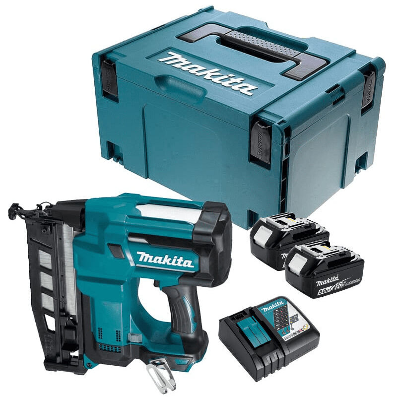 Cloueur sans fil 18V lxt 16 Ga 25 - 64 mm Makita avec 2 batteries 18v 5.0Ah - chargeur - MakPac - DBN600RTJ