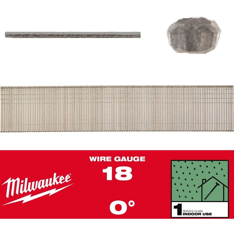 Clous de finition 18 gauge tête légère - menuiserie, ébénisterie 19 mm x 10.000 pc Milwaukee