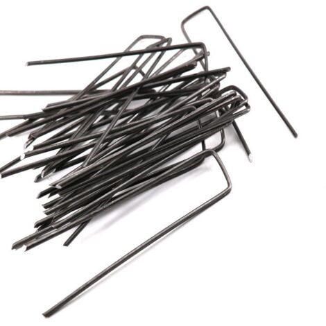 Clous de sol de jardinage, clous de sol en forme de U en fil noir épais, clous de sol pour gazon extérieur, clous de sol pour plantes, clous de sol pour jardinage, colonnes de fixation en acier 100 pi