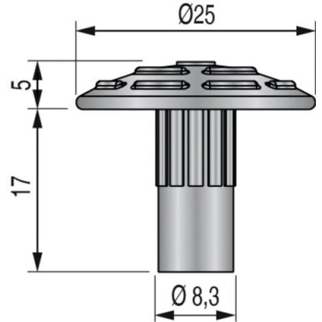 Dinac – Clou podotactile inox extérieur à sceller – Tête striée Ø 25 mm – Longueur tige 17 mm – 250 pièces pour trafic intense