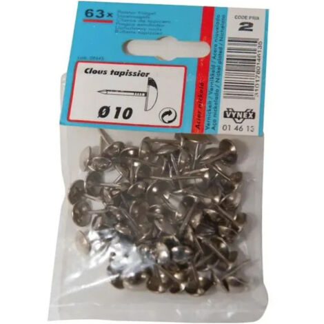 Clous tapissier en acier nickelé diamètre 10mm, 63 pièces.