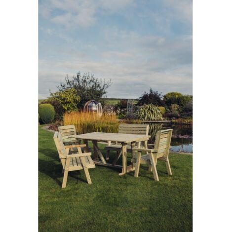 Clover 6 Seater Rectangular Table Set with 2 Chair and 2 Bench - Pressure Treated Timber - Partially Assembled