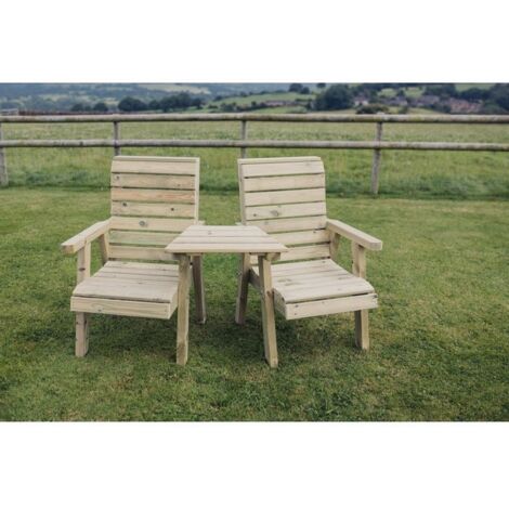 Clover Love Seats with Angled Tray - Timber - L76 x W168 x H98 cm - Min. Assembly Required - Set of Waterproof Cushions Included