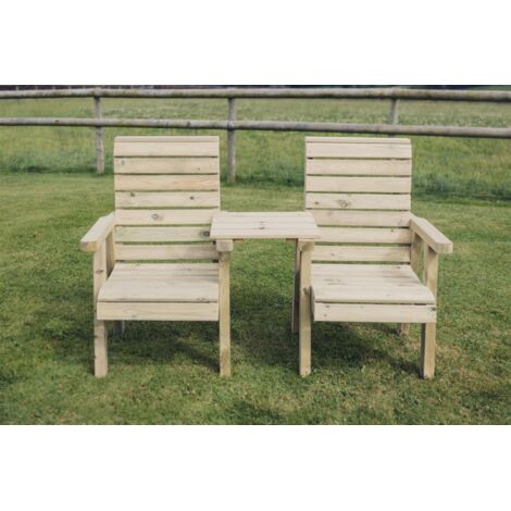 Clover Wooden Garden Love Seats With Straight Tray
