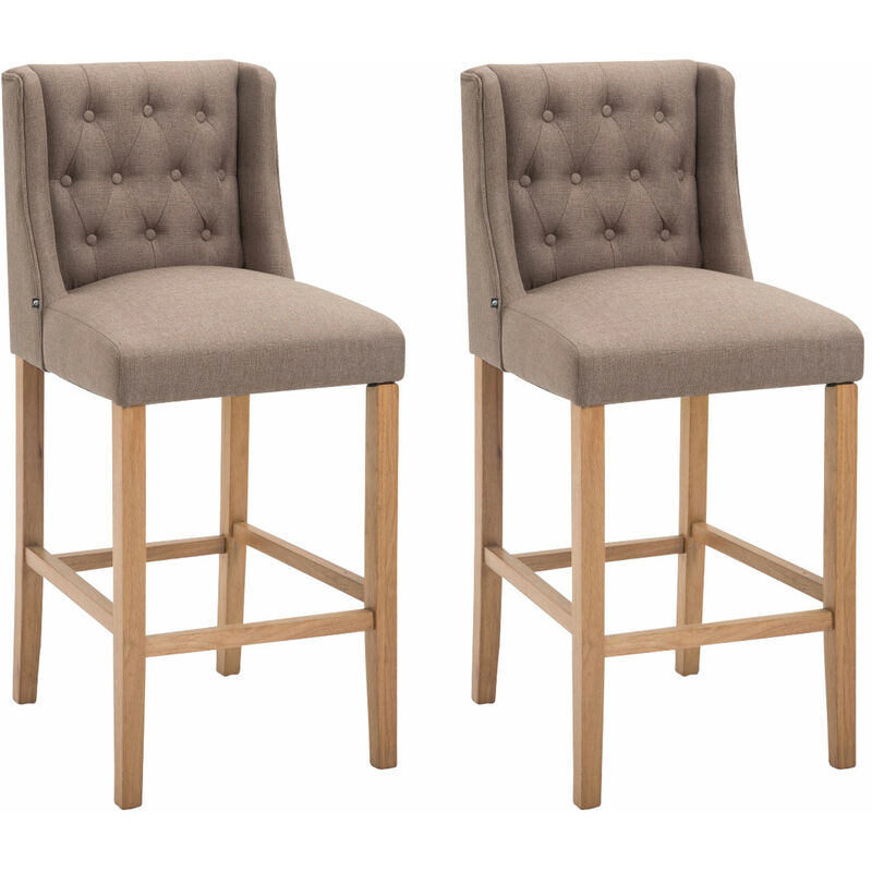 CLP - Lot de 2 Tabourets de bar Cassandra Tissu Taupe Antique clair