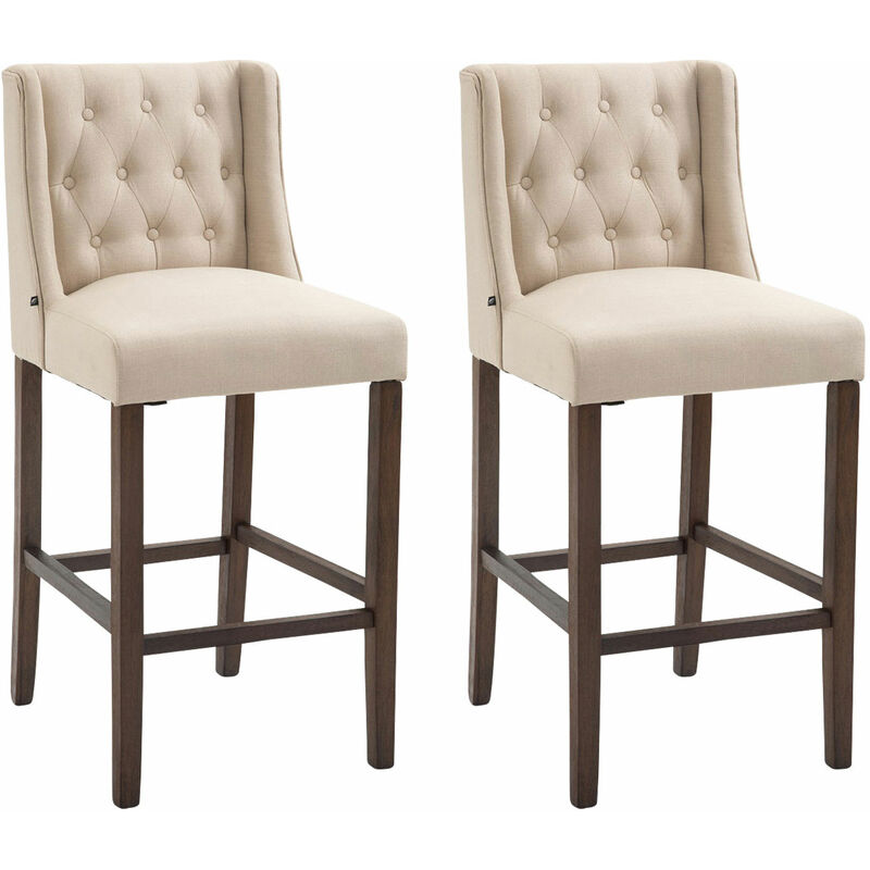 CLP - Lot de 2 Tabourets de bar Cassandra Tissu Crème Antique foncé