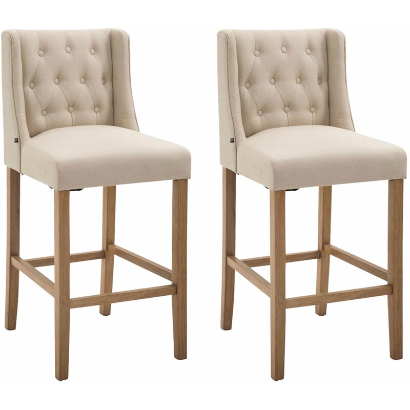 CLP - Lot de 2 Tabourets de bar Cassandra Tissu Crème Antique clair