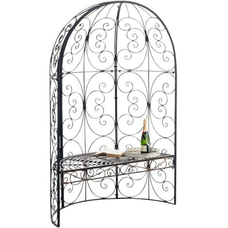 CLP – Arche à rosier demi pavillon avec banc de jardin en fer – Support pour plantes grimpantes – Hauteur 178 cm – Largeur 120 cm