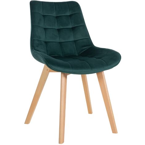 CLP – Chaise Brook velours vert – Design scandinave – Assise rembourrée 48 cm – Pieds en bois – Confort maximal pour salle à manger