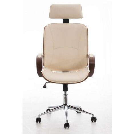 CLP – Chaise de bureau ergonomique en cuir écologique – Hauteur réglable 118-125 cm – Structure en bois et métal chromé – Confort optimal