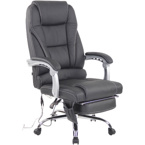 CLP – Chaise de bureau ergonomique en cuir véritable noir – Fonction de massage 7 points – Hauteur d'assise réglable 50-60 cm – Charge max 150 kg