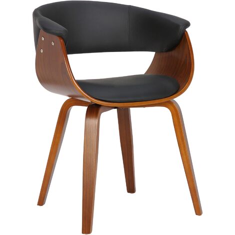 CLP – Chaise de salle à manger Bruce – Similicuir noir – Hauteur d'assise 47 cm – Dossier ajouré avec accoudoirs – Piètement en bois