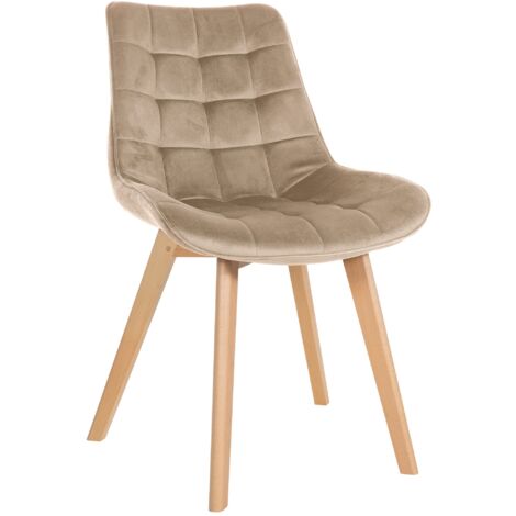 CLP – Chaise scandinave en velours marron – Assise rembourrée 48 cm – Dossier moderne – Pieds en bois – Confort optimal pour salle à manger