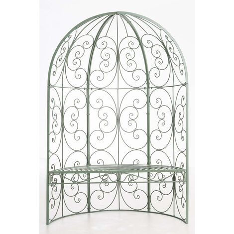 CLP – Arche à rosier demi pavillon avec banc de jardin en fer – Surface assise 115 x 57 cm – Capacité 200 kg – Revêtement en poudre vert antique