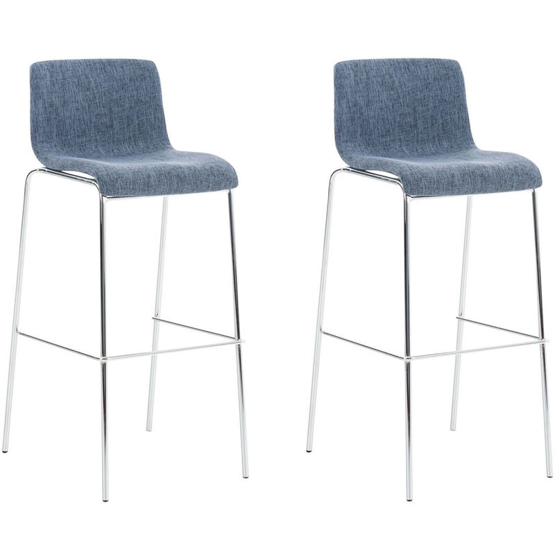 CLP - Lot de 2 Tabourets de bar Hover enTissu Pieds Métal Bleu Chrome
