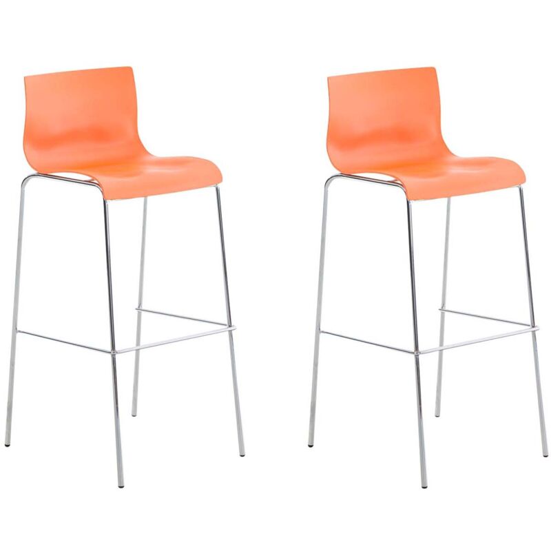 Ensemble de 2 tabourets modernes avec cadre en acier et siège en plastique diverses couleurs colore : Orange