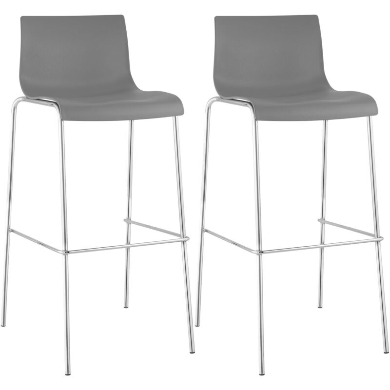 CLP - Lot de 2 tabourets de bar Hover Assise Plastique Pieds Métal Gris Chrome