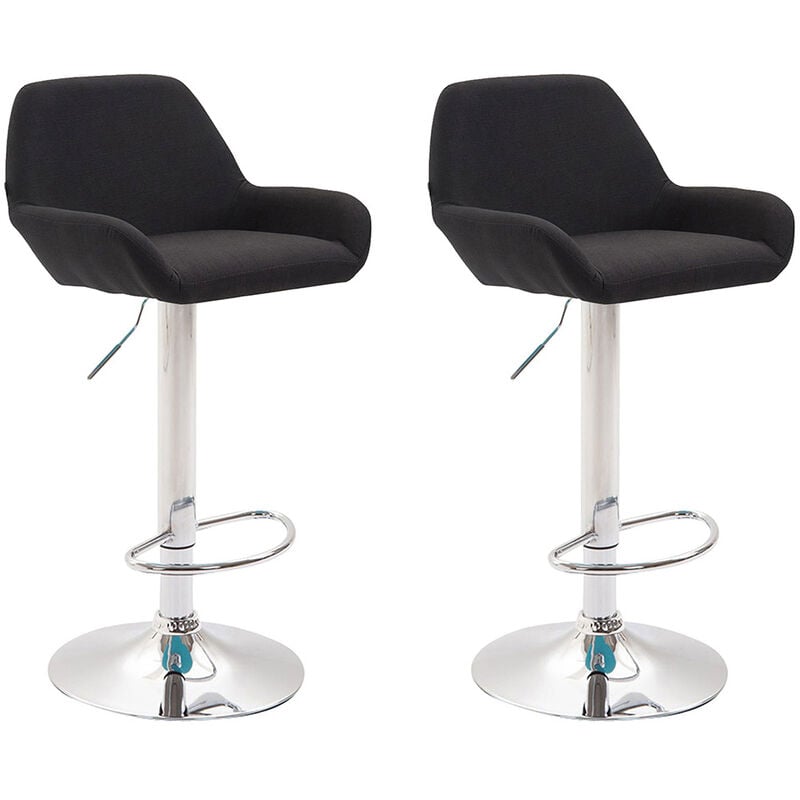 CLP - Lot de 2 tabourets de bar Braga en tissu Noir Chrome