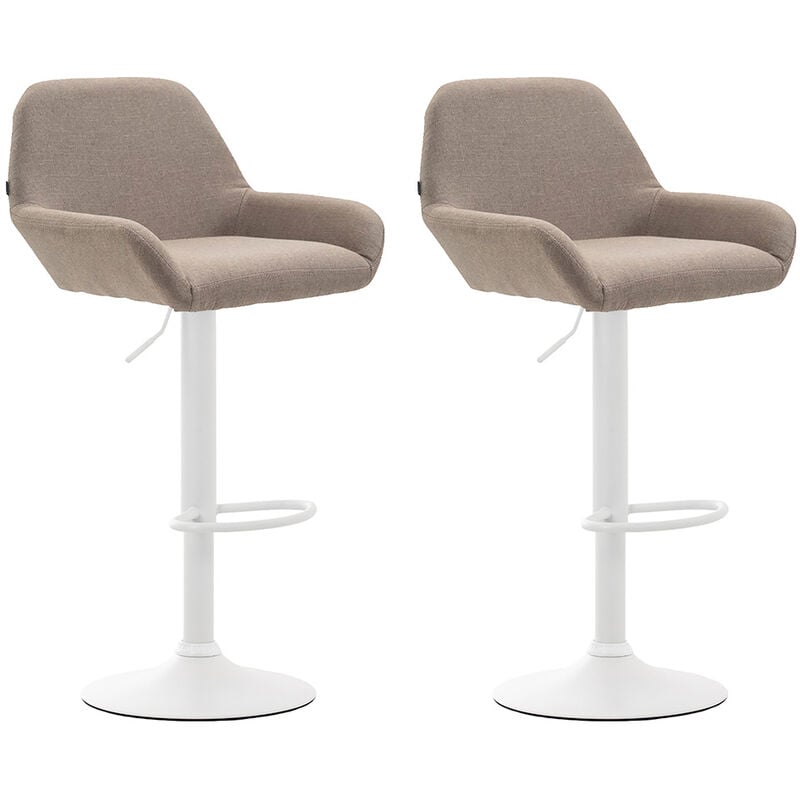 CLP - Lot de 2 tabourets de bar Braga en tissu Taupe Blanc