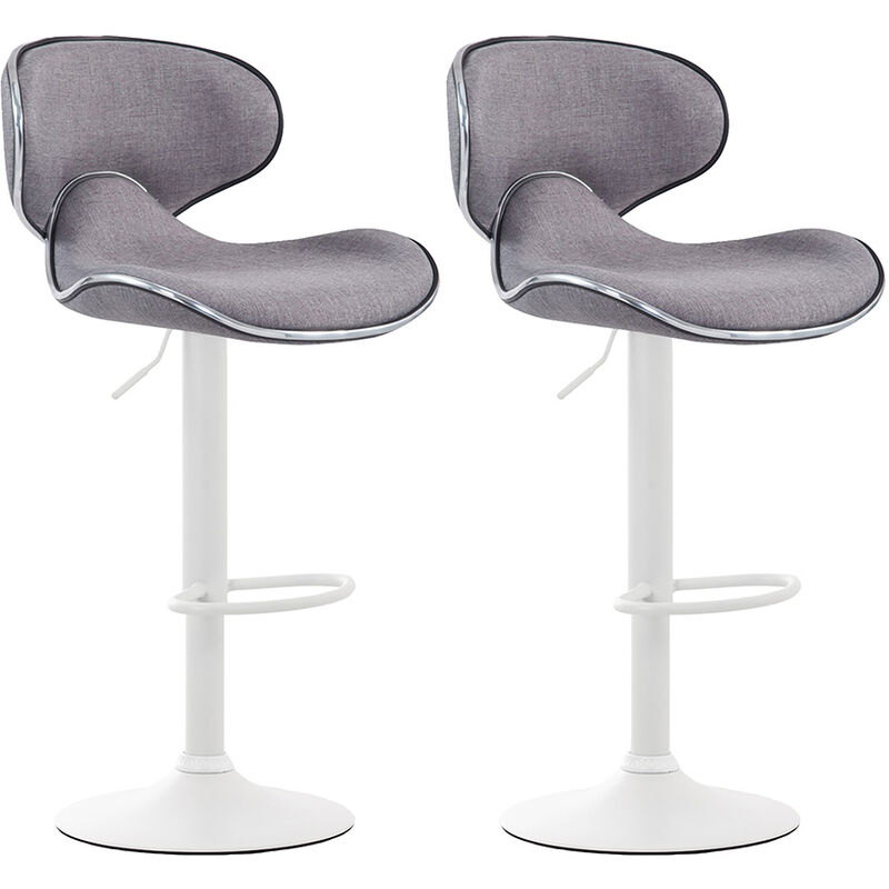 CLP - Lot de 2 tabourets de bar Las Vegas V2 en tissu Gris clair Blanc